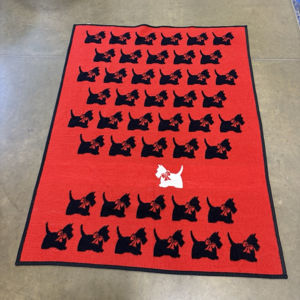 Vintage 1985 Biederlack Scottie Dog Reversible Throw Blanket Red Black ~ 71x54